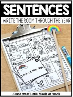 an activity book with pictures and words to help students learn how to write sentences