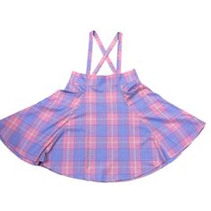 Collectif Pastel Rainbow Pink & Lavender Plaid Suspender Swing Skirt Women’s Plus Size Us 22 Front Pockets Two Button Removable Adjustable Suspenders Excellent New With Tags Stock Photos Shown For Fit Purple Summer Skirt For School, Purple Fitted Mini Skirt For School, Purple Summer School Skirt, Summer School Purple Skirt, Purple Pleated Mini Skirt For School, Purple Mini Skirt For School In Summer, Purple Mini Skirt For Summer School, Purple Pleated Skirted Skort, Summer Purple Mini Skirt For School