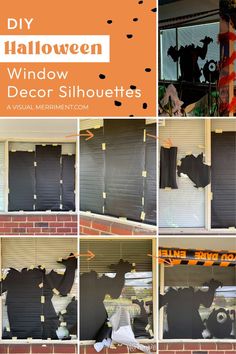 halloween window decor silhouettes with the words diy halloween written on them