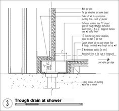 a diagram showing the details of a shower wall and how it should be built in