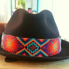 Beaded Hat Bands, Violet Flame, Sundance Style, Types Of Hats, Loom Bracelet Patterns, Beadwork Designs, Beaded Hat, Black Beaded Bracelets, Native American Beadwork