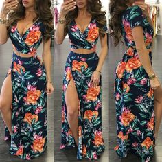 Green Floral Two Piece, Floral Print Crop Top, Set Outfits, Crop Top Skirt, Floral Crop Tops, Print Crop Tops, Two Piece Dress, Piece Dress