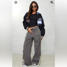 On Trend Cargo Pants With Peached Pocket Details. Fast Shipping Grey Cargo Pants Outfit Women, Womens Cargo Pants Outfit, Light Gray Cargo Pants, Grey Cargo Pants Outfit, Cargo Pants Women Outfit, High Waisted Trouser Pants, Cargo Pants Outfit Women, Pleather Leggings, Wide Leg Cargo Pants