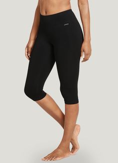 Ideal for light workouts at the gym or just chilling out at home, the Jockey® Cotton Stretch Judo Legging is all about comfort. The soft, stretchy fabric allows you to move freely and easily, whether you are perfecting your downward dog, running errands, or just relaxing. Plus, the gusset has a moisture-wicking liner for extra comfort. Paired with a hoodie on chilly days or a tank on warm ones, these judo leggings are ready for whatever the day throws your way. | Jockey® Cotton Stretch Judo Leggings in Black Cheap Workout Clothes, Workout Clothes Cheap, Dog Running, Just Chilling, Downward Dog, Women's Activewear, Athletic Leggings, At The Gym, Judo