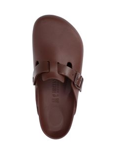 Birkenstock 'Boston' mules in brown eva with closed round toe, top buckle detail, rubber sole. composition: 100% eva | Birkenstock Men's Mules boston in Roast | SS24 Classic Brown Slides With Round Toe, Classic Brown Round Toe Slides, Brown Slip-on Mules With Textured Footbed, Brown Slip-on Clogs With Textured Footbed, Brown Clogs With Textured Footbed And Round Toe, Brown Textured Footbed Slip-on Clogs, Brown Textured Slip-on Mules, Casual Brown Mules With Buckle Closure, Brown Slides With Rubber Sole And Round Toe