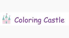 the words coloring castle are in purple and pink