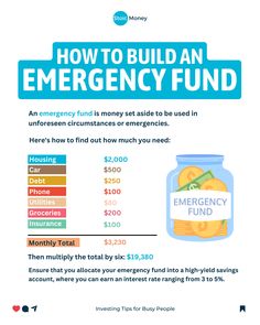 an emergency fund poster with the words how to build an emergency fund on it's back