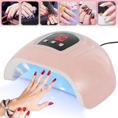 54w 18 LED Features: Sunshine nail dryer, comfortable eye contact, relieve burning sensation. This product uses double-core 365 405nm LED lamp beads, which can quickly dry UV glue/extension glue/led glue. The sunlight manicure and phototherapy machine will not blacken your hand or hurt it. Infrared sensors will start themselves when handed into the nail lamp. 18pcs strategically placed LEDs, no dead-zone, more free. Its common 30s, 60s, 90s timers let you control the curing time with each layer. Light Nail Polish, Nail Polish Dryer, Light Nail, Uv Nail Lamp, Light Nails, Professional Nail Art, Pink Power, Led Nail Lamp, Makeup Bag Organization