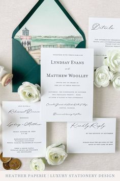 Black and white wedding invitation cards for a destination beach wedding