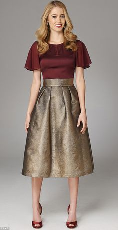 Elegant Gold Full Skirt, Chic Gold Flared Skirt, Gold Aline Skirt, Red Satin Formal Skirt, Gold Full Lined Skirt, Formal Skirts, Christmas Party Outfit Work, Gold Skirt, Formal Skirt