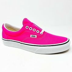 Trendy Fashion Vans Era (Neon) Knockout Pink True White Womens Casual Shoes, Womens Shoes Pink Vans Slip-on Sneakers, Pink Slip-on Vans Sneakers, Pink Vans Sneakers With Vulcanized Sole, Pink Slip-on Skate Shoes With Vulcanized Sole, Pink Slip-on Skate Shoes For Spring, Casual Neon Lace-up Sneakers, Pink Vans Skateboarding Sneakers, Pink Vans Skate Shoes, Vans Pink Skate Shoes With Rubber Sole