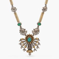 Turquoise Statement Silver Long Necklace Culture Of India, Silver Long Necklace, India Culture, Long Silver Necklace, Lapis Lazuli Stone, 925 Silver Jewelry, Floral Motifs, Floral Motif, Gold Plating