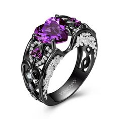 Angel Ring, Pink Engagement Ring, Black Gold Ring, Black Gold Jewelry, Black Wedding Rings, Purple Jewelry, Zircon Jewelry, Purple Stones, Rings Jewelry