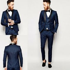 Groom Attire Black, Blue Slim Fit Suit, Formal Wedding Suit