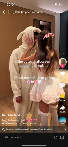 two girls dressed up in bunny onesuits and one girl is hugging her head