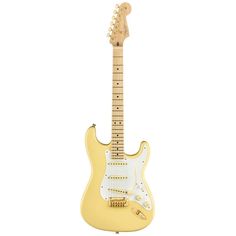 an electric guitar with a yellow body