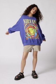 Blue Nirvana Sweatshirt, Distressed T Shirt Dress, Purple Fits, Distressed T Shirt, Sweatshirt Outfit