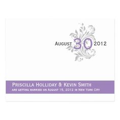 an elegant purple and white business card with the number 30 on it's front