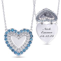 This impressive necklace features a heart decorated with shimmering lab-created white sapphire and the colored accent stones of your choice. With the heart open, you can reveal a hidden and endearing message through engraving. The diamond-cut cable chain is adjustable from 16 to 18 inches and secures with a lobster clasp. Heart Cut Birthstone Jewelry For Keepsake, Keepsake Heart Cut Birthstone Jewelry, Open Heart Gemstone Necklace For Anniversary, Heart Cut Birthstone Necklace For Keepsake, Open Heart Birthstone Jewelry Keepsake, Keepsake Open Heart Jewelry With Birthstone, Gift Necklaces With Accent Stones, White Heart Pendant Necklace For Keepsake, White Heart Necklace For Keepsake