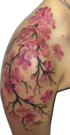 Cherry Blossom Tattoo Shoulder, Dragon Hand Tattoo, Cherry Tree Tattoos, Pink Flower Tattoos, Best Tattoo Ideas For Men, Arm Sleeve Tattoos For Women, Flower Tattoo Ideas, Tattoos To Cover Scars, Flower Wrist Tattoos