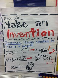 a white sign with writing on it that says make an invention