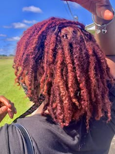 Red Locs On Dark Skin Women, Burgundy Red Locs Black Women, Burgundy Dreadlocks Black Women, Maroon Dreadlocks Black Women, Burgundy Dreads, Dark Red Dreadlocks, Feminine Hairstyles, Beautiful Dreadlocks