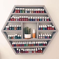 Shelf Hexagon, Oil Organization, Witch Oils, Essential Oil Gifts, Hexagon Shelf, Rangement Makeup, Longer Nails, Oil Rack, Oil Shelf