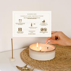 a person lighting a candle with instructions on how to use the candles for this project