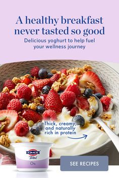 a bowl of yogurt with berries and granola