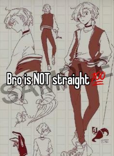 two people standing next to each other with the words bro is not straight on them