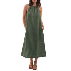 PRICES MAY VARY. The halter dress is made of 100% linen fabric, lightweight, pre-shrunk Feature a tie-back halter neck, a-line, sleeveless, solid, 2 side pockets, removable linen rope, relaxed fit This sleeveless maxi dress is suitable for casual daily, home, beach, work, dating, party, shopping, picnic, vacation, etc. Great for hot summer days Machine washable cold in laundry bag. Please check our garment size chart on Product Description before purchasing Amazhiyu Womens Linen Halter Sleeveles Sleeveless Linen Dress In Solid Color, Sleeveless Solid Color Linen Dress, Summer Vacation Linen Dress In Solid Color, Solid Linen Maxi Dress For Vacation, Solid Color Halter Neck Sundress For Vacation, Sleeveless Solid Color Halter Dress For Spring, Spring Sleeveless Halter Dress, Casual Cotton Halter Neck Maxi Dress, Solid Linen Dress For Summer Vacation