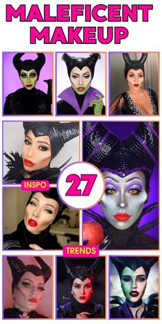 Embrace the dark side with Maleficent makeup this Halloween. Follow this easy tutorial step by step to recreate the look made famous by Angelina Jolie. Ideal for both women and men, this Disney-inspired makeup features bold green eyeshadow and a dramatic aesthetic. Perfect for Halloween trends, this simple and creative idea will make you stand out at any spooky event. Maleficent Costume Makeup, Malificiant Make Up, Maleficent Makeup Halloween, Adult Halloween Makeup, Evil Queen Makeup, Makeup Looks Simple, Inexpensive Halloween Costumes