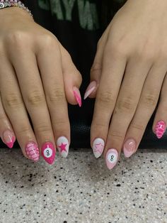 Nails Inspo Simple Design, Nails With Blooming Gel Designs, Simple Nail Ideas For Beginners, 8 Ball Nails Pink, Grad Picture Nails, Blooming Gel Nails French Tip, Almond Simple Nail Ideas, Nail Inspo Ideas Simple, Magic Eight Ball Nails