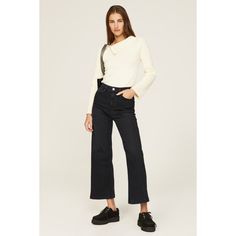 Black denim (64% Cotton, 17% Modal, 17% Polyester, 2% Elastane). Jeans. Front zipper fly with button closure. 27" inseam. 11.5" rise. 22" leg opening. Imported. Fall Straight Leg Jeans With Zipper Closure, Mid-rise Flare Jeans For Fall With Zipper Closure, Fall Mid-rise Flare Jeans With Zipper Closure, Fall Mid-rise Flare Jeans With Zipper, Fall Flare Jeans With Zipper Closure, Fall Straight Leg Jeans, Casual Dark Wash Flare Jeans With Zipper, Casual Dark Wash Flare Jeans With Zipper Closure, Casual Straight Leg Flare Jeans With Zipper