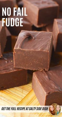 chocolate fudge with text overlay that reads easy fudge get the full recipe at salty side dish