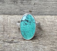 Elegant Oval Blue Turquoise Sterling Silver Ring with Snakeskin Texture Ring Band | Blue Stone Ring | Gifts for Her | December Birthday by GildedBug on Etsy Sterling Silver Turquoise Ring Oval Cabochon, Oval Silver Chrysocolla Turquoise Ring, Oval Turquoise Chrysocolla Ring In Silver, Textured Ring Band, December Birthday, Blue Stone Ring, Textured Ring, Western Jewelry, Unique Handmade Jewelry