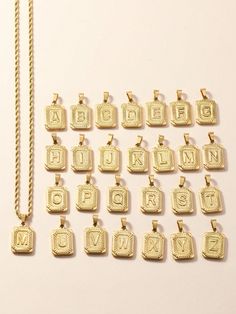 1pc Hip-Hop Style Men's Surname And First Name Initial 3D Stereoscopic Carving Square 26 Letters Waterproof Pendant Necklace Stainless Steel Golden Strong Twist Chain Rope Chain A-Z Lettert Necklace Jewelry Match For Couples Daily Wear Gift Yellow Gold Punk   Stainless Steel     Men Fashion Jewelry, size features are:Bust: ,Length: ,Sleeve Length: Hip Hop Style Men, Gold Necklace For Men, Dating Gifts, Estilo Hip Hop, 26 Letters, First Name, Hip Hop Fashion, Chains For Men, Rope Chain