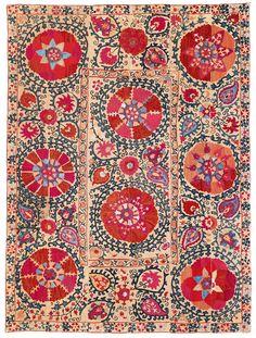 Suzani Detail | Suzani Museum Persian Art Painting, Persian Pattern, Embroidery Inspiration, Textile Patterns, Indian Design, Floor Coverings