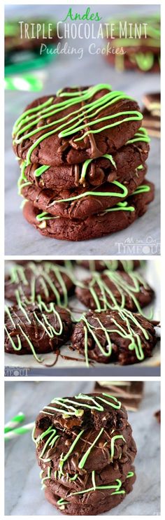 triple chocolate mint cookies with green sprinkles