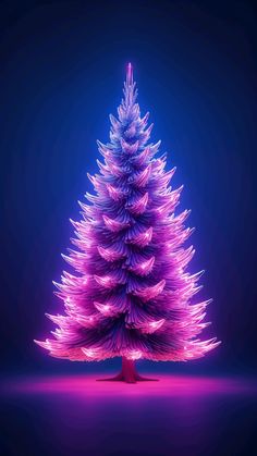 a purple christmas tree on a blue background