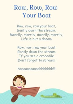 Introducing our enchanting 'Row Row Row Your Boat' Kids Nursery Rhyme Poster! Sail away into a world of musical adventure with this whimsical wall art. Featuring charming illustrations and the beloved lyrics of the classic nursery rhyme, this poster is a delightful addition to your child's room. Spark their imagination, encourage sing-alongs, and let their dreams set sail as they journey down the imaginary river. Bring the magic of 'Row Row Row Your Boat' to life with this captivating poster, de Short Nursery Rhymes, Rhymes For Toddlers, Nursery Rhyme Art, Nursery Rhymes Poems, Best Nursery Rhymes, Old Nursery Rhymes, Nursery Rhymes Lyrics, Lullaby Songs, English Rhymes