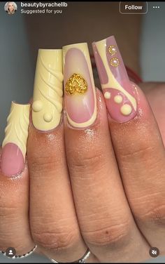 Brown And Yellow Nails, Pastel Yellow Nails Design, Purple And Yellow Nails, Naild It, Long Acrylic Nails Coffin, Long Acrylic, Purple And Yellow, Yellow Nails, Acrylic Nails Coffin