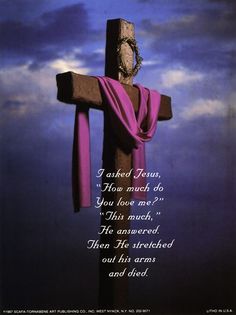 a cross with a pink cloth draped around it and the words, i asked jesus, how much do you know me?