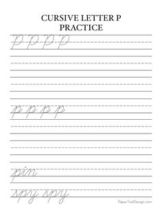 Print this free cursive handwriting worksheet for the letter P