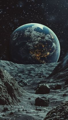 the earth seen from the surface of the moon