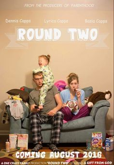 a family sitting on a couch with the caption round two coming august 2016,