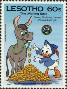 a stamp with an image of a cartoon character and a donkey