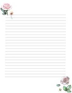 a blank lined paper with pink roses on it