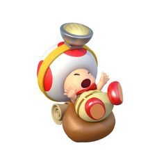 a baby is sitting on top of a mushroom with a red and yellow ring around it's head