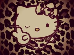 an image of a hello kitty wallpaper in black and white with leopard print on it